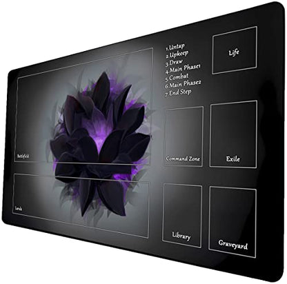 MTG Playmat, Game Play Mat for MTG TCG 24 x 14 inches Trading Card Inked Game Playmats with Storage Bag Smooth Rubber Surface Battle - color: Black Lotus Petals With Zones