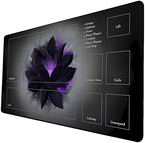 MTG Playmat, Game Play Mat for MTG TCG 24 x 14 inches Trading Card Inked Game Playmats with Storage Bag Smooth Rubber Surface Battle - color: Black Lotus Petals With Zones