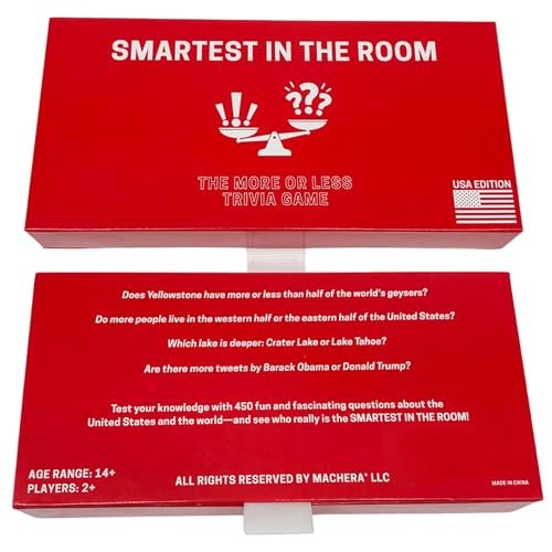 MACHERA America Trivia Game: Smartest in THE Room - The USA & World Card Game for Adults & Families with 450 Fun Questions, Ideal for Travel, Game Night