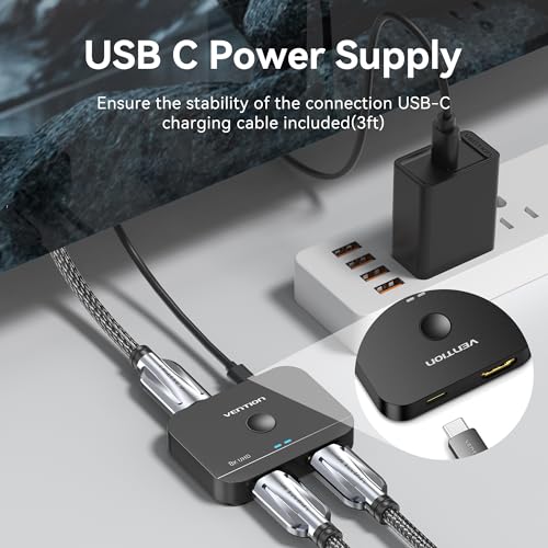 VENTION 8K 2x1 HDMI Switch, 4K@120Hz HDMI Splitter Switcher, 2 in 1 Out with LED Indicators, Supports HDR, 3D, Dolby, Compatible with Laptops, PC, Xbox Series, PS5/4/3, Blue Ray, Projector - color: Black