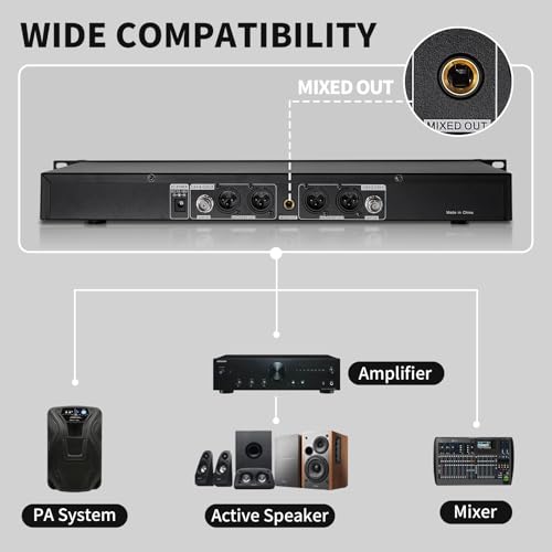 4 Channel Wireless Microphone System UHF 2 Cordless Handheld Mics and 2 Lavalier Headset Mics for Karaoke Church Speaking Conference Meeting Party, 4x25 Adjustable Frequency (2 Handheld + 2 Bodypack) - size: 2 Handheld + 2 Bodypack