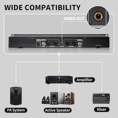 4 Channel Wireless Microphone System UHF 2 Cordless Handheld Mics and 2 Lavalier Headset Mics for Karaoke Church Speaking Conference Meeting Party, 4x25 Adjustable Frequency (2 Handheld + 2 Bodypack) - size: 2 Handheld + 2 Bodypack