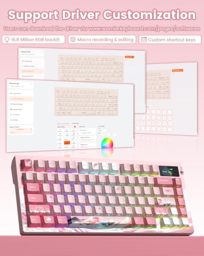L80 Wireless Gaming Keyboard, 75% Mechanical Keyboard with Smart Display and Knob, Tri-Mode BT/2.4GHz/USB-C, Gasket Mount RGB Backlit, Hot Swappable for PC Mac - color: Pink