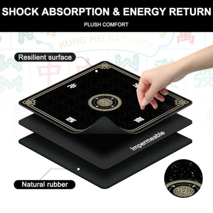 Mahjong Mat for Table, 31.5" x 31.5" Noise Reduction Non Slip Waterproof Mahjong Table Mat with Carrying Bag, Suitable for Mahjong, Poker, Board Games, Dominoes, and Card Games(Black) - color: Black