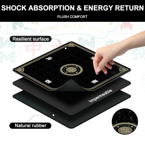 Mahjong Mat for Table, 31.5" x 31.5" Noise Reduction Non Slip Waterproof Mahjong Table Mat with Carrying Bag, Suitable for Mahjong, Poker, Board Games, Dominoes, and Card Games(Black) - color: Black