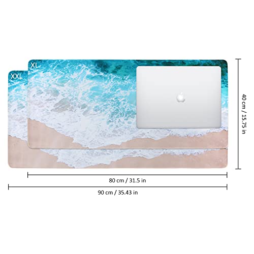 iCasso Extended Gaming Mouse Pad,35.4 x 15.7in Desk Pad,Beach | Non-Slip Rubber Base Mousepad with Stitched Edges,Waterproof Keyboard Mouse Mat for Work Home Game Office - color: Beach