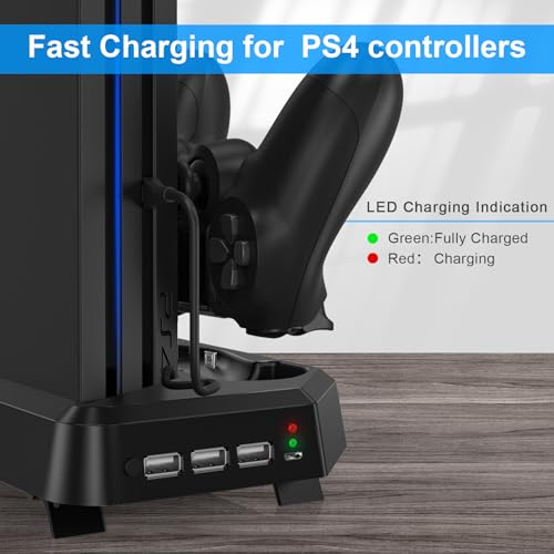 KEKUCULL Controller Charger Station for PS4Pro,Vertical Stand with Dual Controller Charging Dock Station,Dual Cooling Fan and 3 USB Ports(Only for PS4Pro)