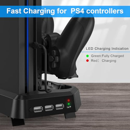 KEKUCULL Controller Charger Station for PS4Pro,Vertical Stand with Dual Controller Charging Dock Station,Dual Cooling Fan and 3 USB Ports(Only for PS4Pro)