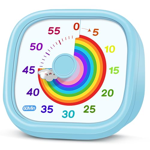 HIPPIH Visual Timer for Kids - 60 Minute Pomodoro Timers for Classroom Kitchen Office, Countdown Kids Timer Clock with Rainbow Disk, Desk Time Management Tool for Toddler with Silent Operation, Blue - color: Blue