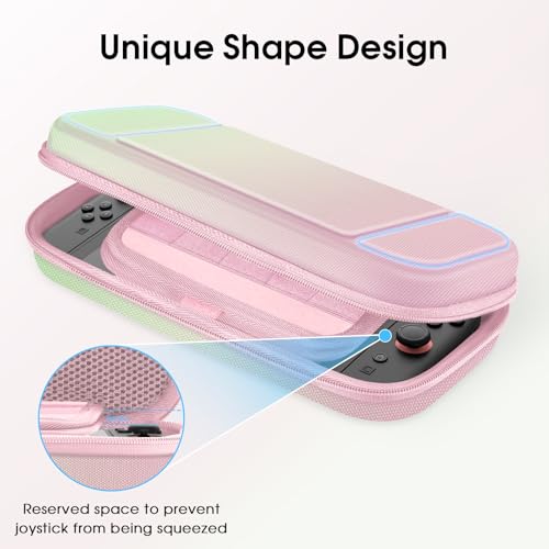 FINTIE Carrying Case for Nintendo Switch 2 (2025), Shockproof Hard Shell Switch 2 Case, Protective Cover Travel Bag with 19 Game Card & 2 Micro SD Card Slots & Inner Pocket, Pink Green - color: Pink Green