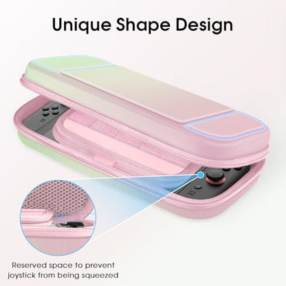 FINTIE Carrying Case for Nintendo Switch 2 (2025), Shockproof Hard Shell Switch 2 Case, Protective Cover Travel Bag with 19 Game Card & 2 Micro SD Card Slots & Inner Pocket, Pink Green - color: Pink Green