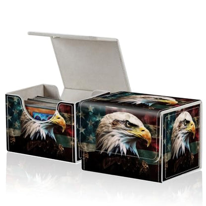 for MTG Commander Deck Box,Card Deck Box for Trading Yugioh MTG,Fits 100 Double Sleeved Cards,PU Leather Strong Magnet Case for Magic Commander TCG CCG,American Flag Eagle - color: American Flag Eagle