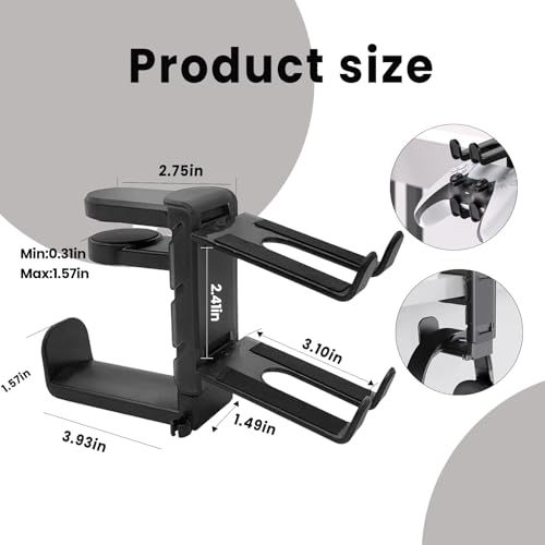 Rotating Headphone Stand with 360° Swivel - Adjustable Clamp-on Under Desk Headset Holder, Universal Gaming & Office Headphone Hanger (White) - color: White