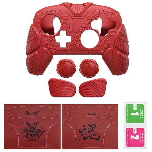 PlayVital for Nintendo Switch 2 Pro Controller Skin Cover – Samurai Armor Edition Silicone Case for Switch 2 Pro Controller with Back Button Caps & Thumb Grip & Sticker, Shockproof - Red - color: Red