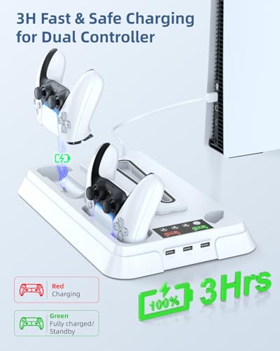 Lictin Cooling Station and Console Stand for PS5/Pro/Slim, Controller Charging Station for PlayStation 5 Console, PS 5 Stand with Controller Charger for Disc & Digital, PS5 Holder with Cooling Fan