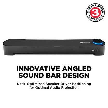 GOgroove Computer Speaker Mini Soundbar - USB Powered PC Sound Bar with Easy Setup Wired AUX, Stereo Audio, Microphone Port, Volume Control Knob, Under Monitor Design for Desktop (Blackout) - color: Blackout