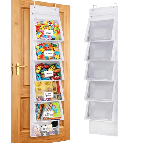 ANROYE Toy Storage Organizer, Over Door Hanging Storage Bags with 5 Removable Zippered Pockets, Card Slots for Building Blocks, Puzzles, Board Games, Craft & Art Supplies, Office Projects, Hobbies