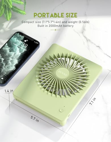 Zuvas Desk Fan Small Rechargeable Battery Table Fans for travel Ultra Quiet | 180° Tilt Folding, LED Dislay, Portable Fan Slim Design, 3 Speed Adjustable, for Office Bedroom Desktop, Cruise Essentials - color: Light Green