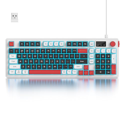 Fogruaden 96% Wireless Silent Quiet Gaming Keyboard with Number Pad & Knob, Mechanical Feel, Spill-Resistant, Multimedia Keys, Wired/BT/2.4G, USB Rechargeable Membrane Computer Keyboard for Win/Mac - color: Black