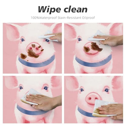Famame Cute Pink Pig Fitted Round Tablecloth Waterproof Table Cloth with Elastic Edge Wipe Clean Table Covers for Indoor Outdoor Fits 45"-50", Medium - color: Pink Pig