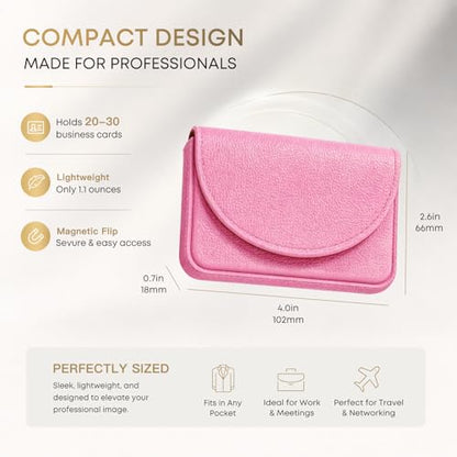 Business Card Holder，PU Leather Business Card Case for Purse，Pocket Travel Name Card Case Holder Wallet for Men Gift，Portable Magnetic Business Card Carrier Pink - color: Pink