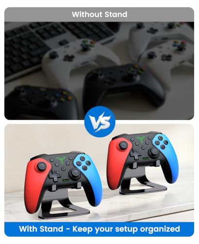 Switch Controller 2-Pack, Wireless Pro Controller for Switch2/Switch/Lite/OLED, Bluetooth Gamepad with Programmable Back Buttons, Turbo, Vibration, Gyro, Compatible with iOS/Android/PC, Includes 2 Stands - color: Red & Blue-2 pack