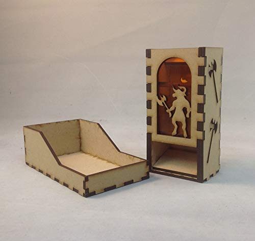 Minotaur Mini Dice Tower v1 Amber Acrylic Window Laser Cut MDF Unique Gift