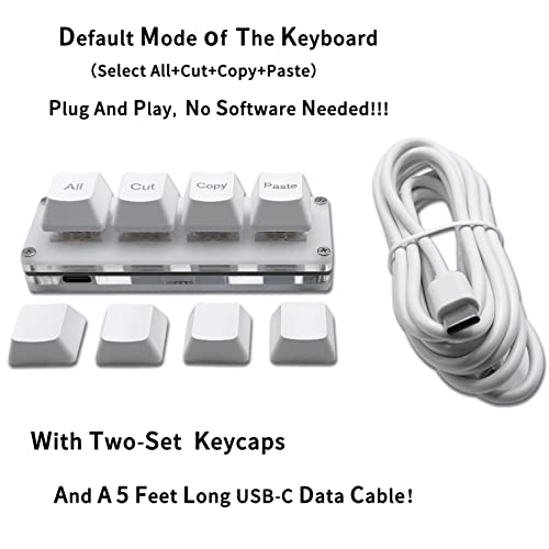 BTXETUEL Mini 4-Key Select-All Cut Copy Paste Macro Pad Ctrl A X C V Shortcut One Handed Keyboard RGB Gaming Mechanical Keyboard OSU Keypad Programmable Keyboard for Working and Gaming. (White) - color: White