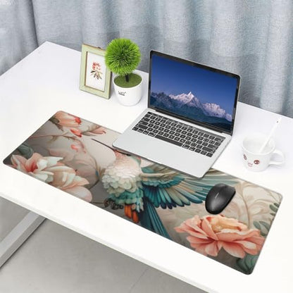 Gaming Mouse Pad, Large Non-Slip Rubber Base Mousepad, Keyboard Mouse Mat, Desk Pad with Stitched Edges, 31.5x11.8inch, Art Bird Flower - color: Art Bird Flower