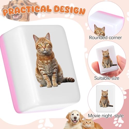 Hollowfly 2 Player Mahjong Block Set with Storage Bags 65 Tiles 30 mm Mahjong Push Tile Game with Animals Pattern No DIY Required for Friend Family Game Night Party Gift - style: Dog and Cat