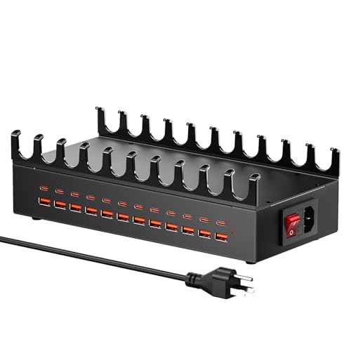300W Charging Station with 24 Ports,USB Fast Charger for Multiple Devices,Multi Charger Station Organizer Compatible with Smart Power Delivery,Phone,Tablet,Charging Station for Home,Office,School - color: Black(300W)