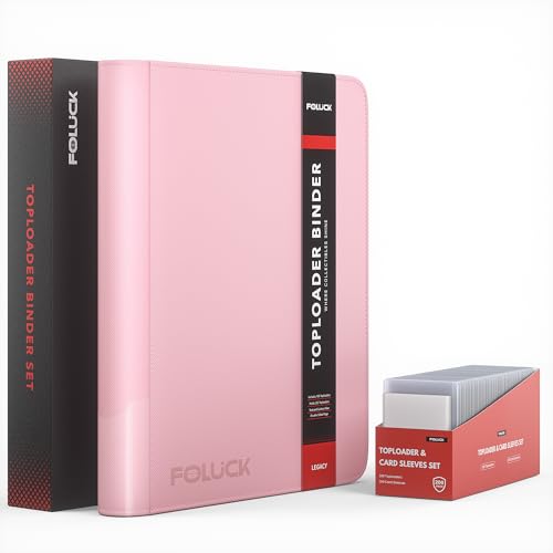 Foluck 9 Pocket Top Loader Binder, Holds 252 Toploaders, 200Pcs Top Loaders & Card Sleeves Included, Side-Loading Trading Card Binder, Premium Collection Album for Pokemon, MTG, Sports Cards (Pink) - color: Pink, size: 9 Pocket