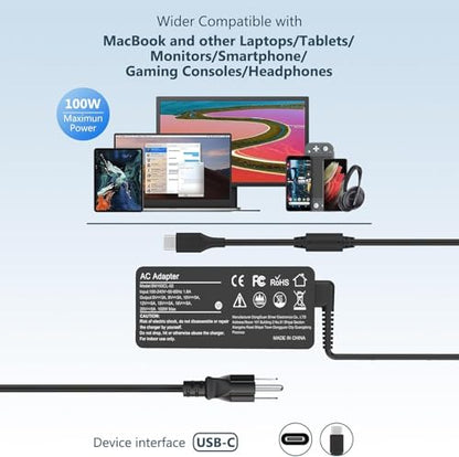 100W Universal USB-C Power Adapter Fast Charger, Compatible with Mac Book Pro/Air 16, 15, 14, 13 Inch,Mac Book Air 13 Inch 2026 2025 2024, Lenovo, Acer, Dell, Asus - color: Black