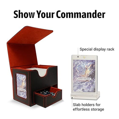 Commander Deck Box for MTG with Dice Tray - Card Deck Box Fits 100 Double-Sleeved Cards & 35PT Card Brick with Commander Display & Magnetic Holder for TCG/CCG Games-Black/Red - color: Black Red