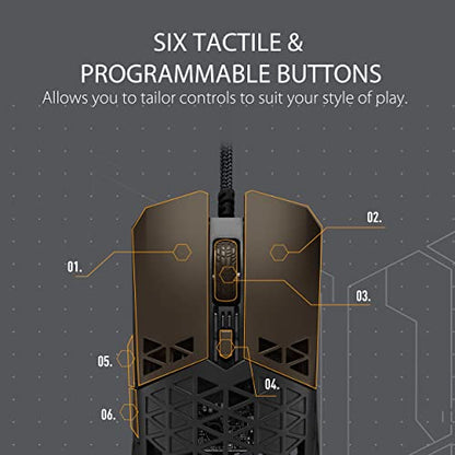 ASUS TUF Gaming M4 Air Lightweight Mouse | 16,000 dpi Sensor, Programmable Buttons, 47g Ultralight Shell, IPX6 Water Resistance, Gaming Paracord and Low Friction PTFE Feet, Black