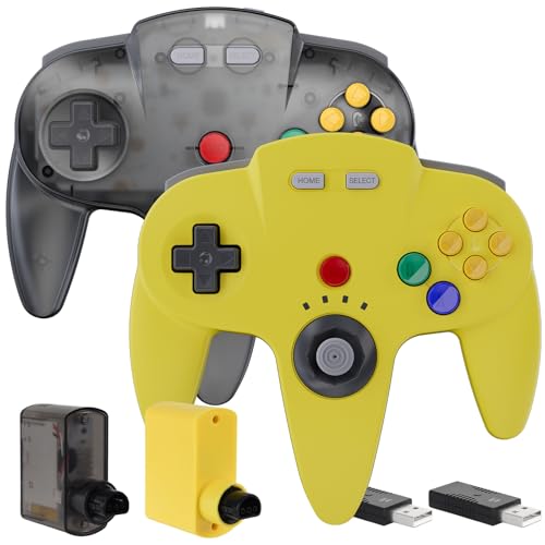 2 Pack Wireless N64 Controller for Switch 1 & 2, N64 Console,Lemon/Gunmetal | (Built-in Vibration) (Rechargeable) (3D Analog Stick), 2.4 GHz USB & N64 Receiver Made for Switch Online, Windows PC, macOS - color: Two Pack Lemon/Gunmetal Grey
