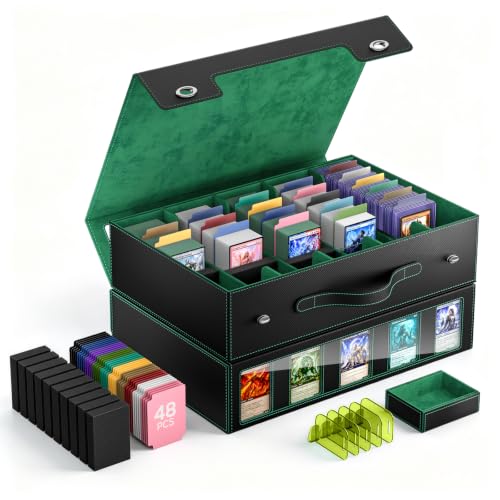 MoKo Trading Card Storage Box for MTG, 3900+Capacity, Black Green | Card box with Dice Tray, Commander Display & Handle, Top Loaders Organizer Case, For Magic Game, TCG PTCG Sport Cards - color: Black Green