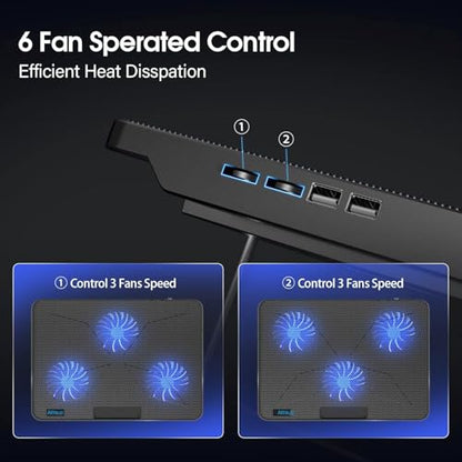 AIMIUZI Laptop Cooling Pad, Gaming Laptop Cooler with 6 Quiet Fans, Laptop Fan Cooling Pad Fits 12-17 Inch Laptop, USB Port Powered, 7 Adjustable Height - color: Black