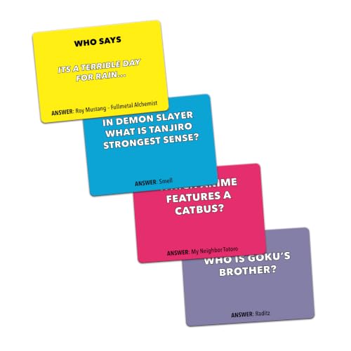 Anime Trivia Card Game - 100 Questions, Character, Quotes & Skill Challenges, Fun Anime Party Game for Fans, Teens & Adults, Expansion Pack Available (Base Game)