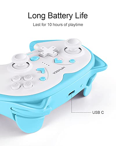 KINVOCA Wireless Controller for Nintendo Switch/Switch Lite, Cute Pro Controller with Turbo, Motion, Vibration, Wake-Up, Headphone Jack and Breathing Light - Blue