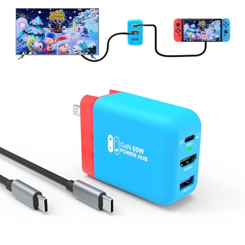 Mirabox 65W Portable Switch Dock Charger for Nintendo Switch, Compatible with OLED/Steam Deck/ROG Ally/Samsung Dex/iPad/MacBook, 4K 60Hz USB C TV Docking Station, with Charging and HDMI Output - color: Blue, size: 65W