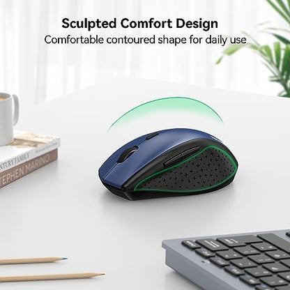 TECKNET 2.4G Wireless Mouse, 4800 DPI Ergonomic Computer Mouse, USB, Blue | Mouse for Laptop with USB Receiver, 6 Adjustable DPI, Quiet Click, 30-Month Battery, 6 Button, Portable for PC Chromebook Mac - color: Blue