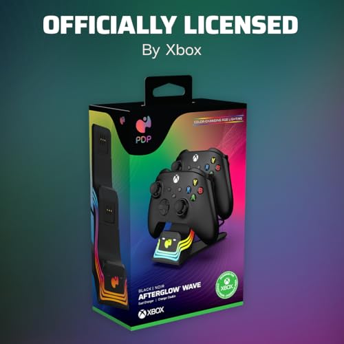 PDP Afterglow Wave LED Dual Gaming Charger for 2 Xbox Controllers, Customizable RGB Lighting Effects - Black - color: Black, style: Xbox