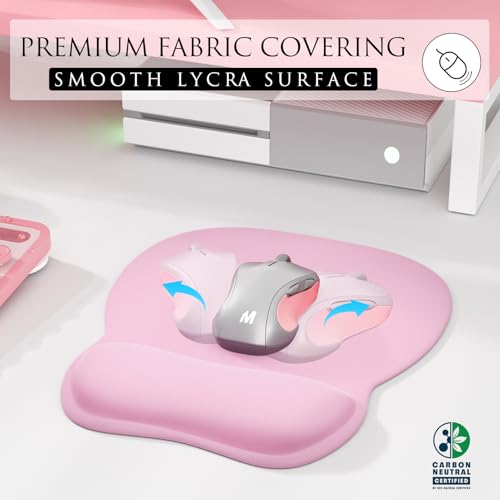 MROCO Ergonomic Mouse Pad with Gel Wrist Rest, 9.4 x 8.1 in, Pale Pink | Ergonomic Shape Design, Multiple Pattern Options, Gel Wrist Comfort, Smooth Lycra Surface, Non-Slip PU Base - color: Pale Pink