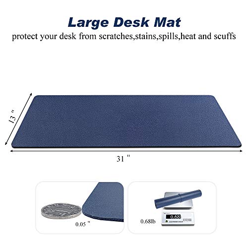 Desk Pad for Office Home 31" x 13",PU Leather Waterproof Large Desk Writing Mat Organizer,Multifunctional Ultra Thin Dual Use Desk Blotters Mouse Pad Protector … - color: Blue