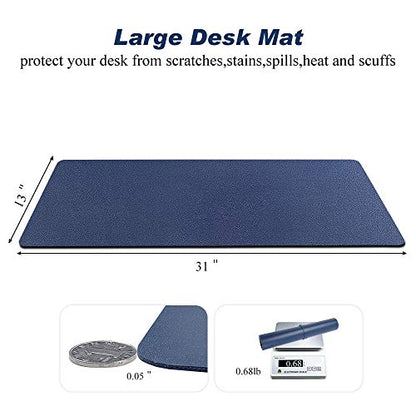 Desk Pad for Office Home 31" x 13",PU Leather Waterproof Large Desk Writing Mat Organizer,Multifunctional Ultra Thin Dual Use Desk Blotters Mouse Pad Protector … - color: Blue