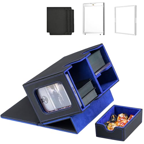 MTG Deck Box for Commander with Dice Tray,Designed for MTG Commander | Card Deck Box Fits 200+ Double Sleeved Cards,Card Storage Box with 3 Dividers 2 card holder - color: Blue