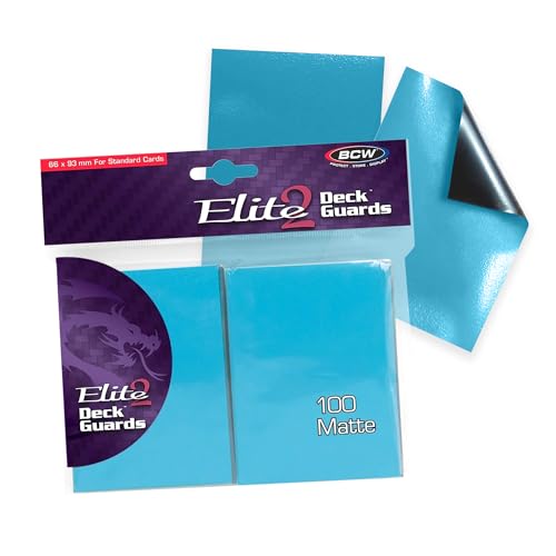 BCW Elite2 Matte Card Sleeves – Azure | Anti-Glare Front | Textured Back | Fits Standard 2.5" x 3.5" Cards - 100 Pack - color: Azure