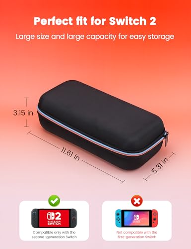 MOGOOD Carrying Case for Nintendo Switch 2 for Travel Fits Original Charger | Hard Shell Travel Storage with Soft Interior,Large Capacity, Fits Console,Joy-Cons, 8 Game Cartridges & Accessories - size: Large