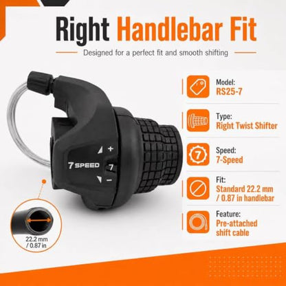 Gear Shifter 7 Speed, 7-Speed Bike Twist Shifter Right Handlebar Gear Lever SL-RS25-7R Shift Lever Bicycle Twist Grip Gear Shifter for MTB Folding Mountain Bike - size: RS25-7 speed shifter